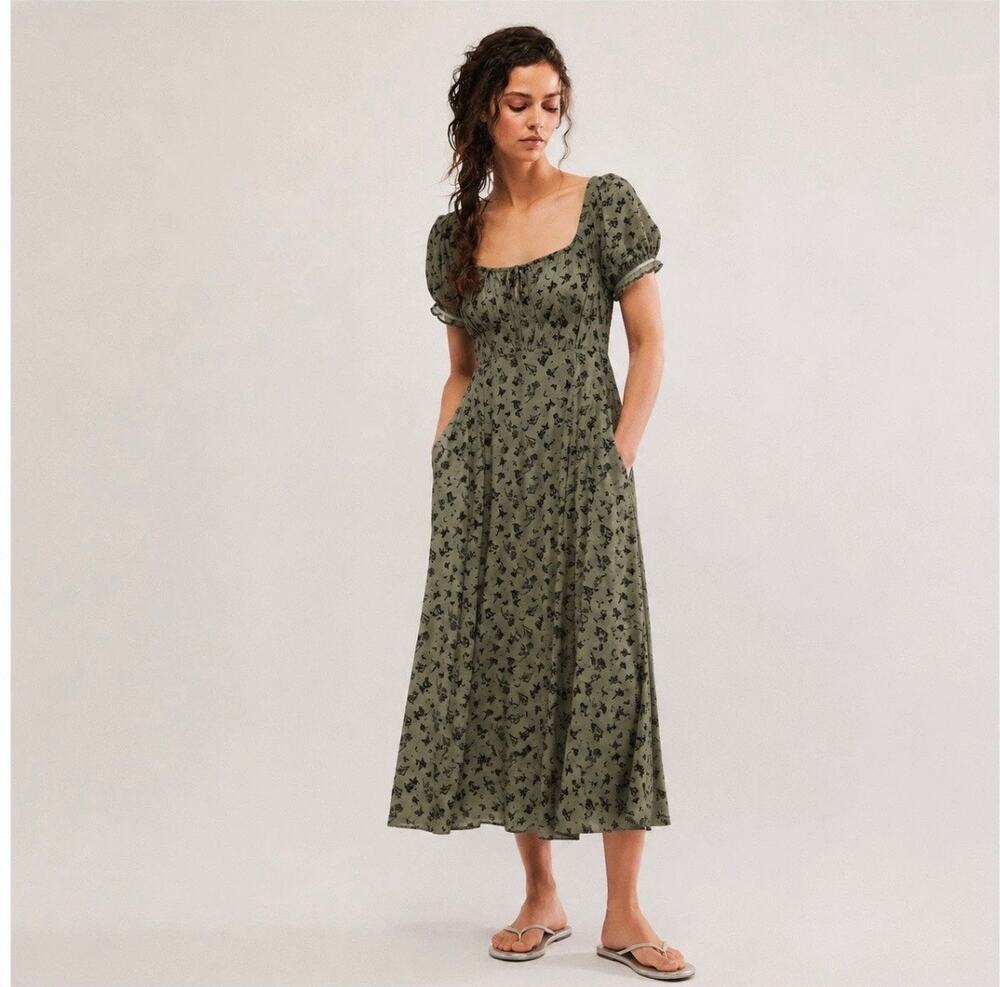 Thorn & Fable Hot Topic Mushroom Butterfly Midi Dress Green Butterfly Moon S